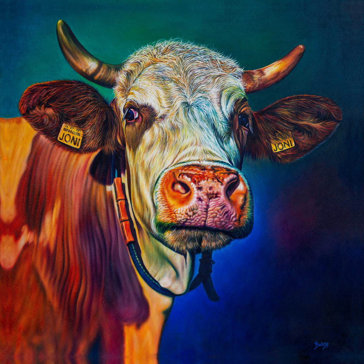 Portrait painting of a cow; Porträtgemälde einer Kuh