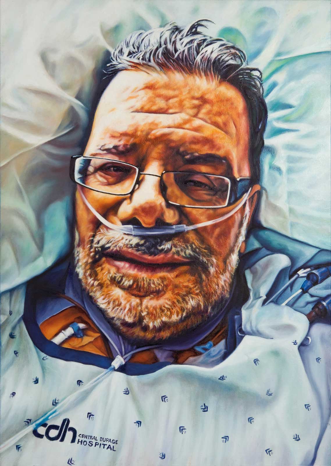 Portrait of my twin brother Uwe when he woke up after a 10-day coma. This painting  is my submission for the 2012 Portrait award of the National Portrait Gallery