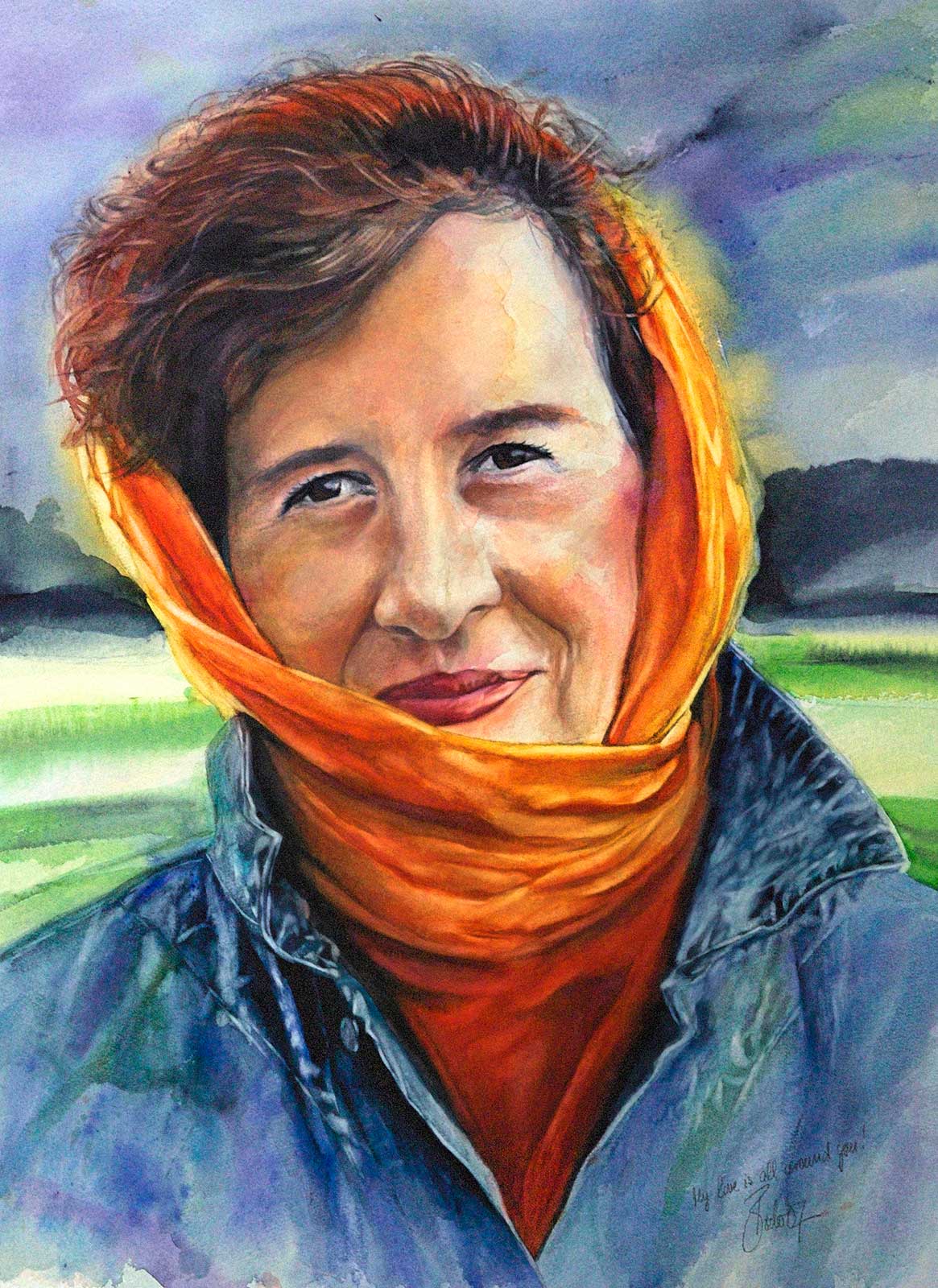Colorful portrait of Cordia painted in watercolors; Farbenfrohes Porträt von Cordia in Aquarelltechnik