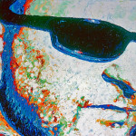 Portrait of Harry S. with sunglasses painted with palette knife in oil on canvas; Porträt von Harry S. mit Sonnenbrille gemalt in Öl mit Spachtelmesser auf Leinwand