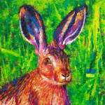 Portrait painting of a rabbit