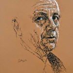 Portrait drawing of Manfred in pastels on brown paper; Porträtzeichnung von Manfred in Pastellkreide auf braunem Papier