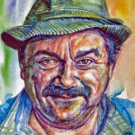 Colorful portrait of Wastl painted in watercolor and colored pencil Farbenfrohes Porträt von Toni in Aquarell mit Farbstiften und Tusche