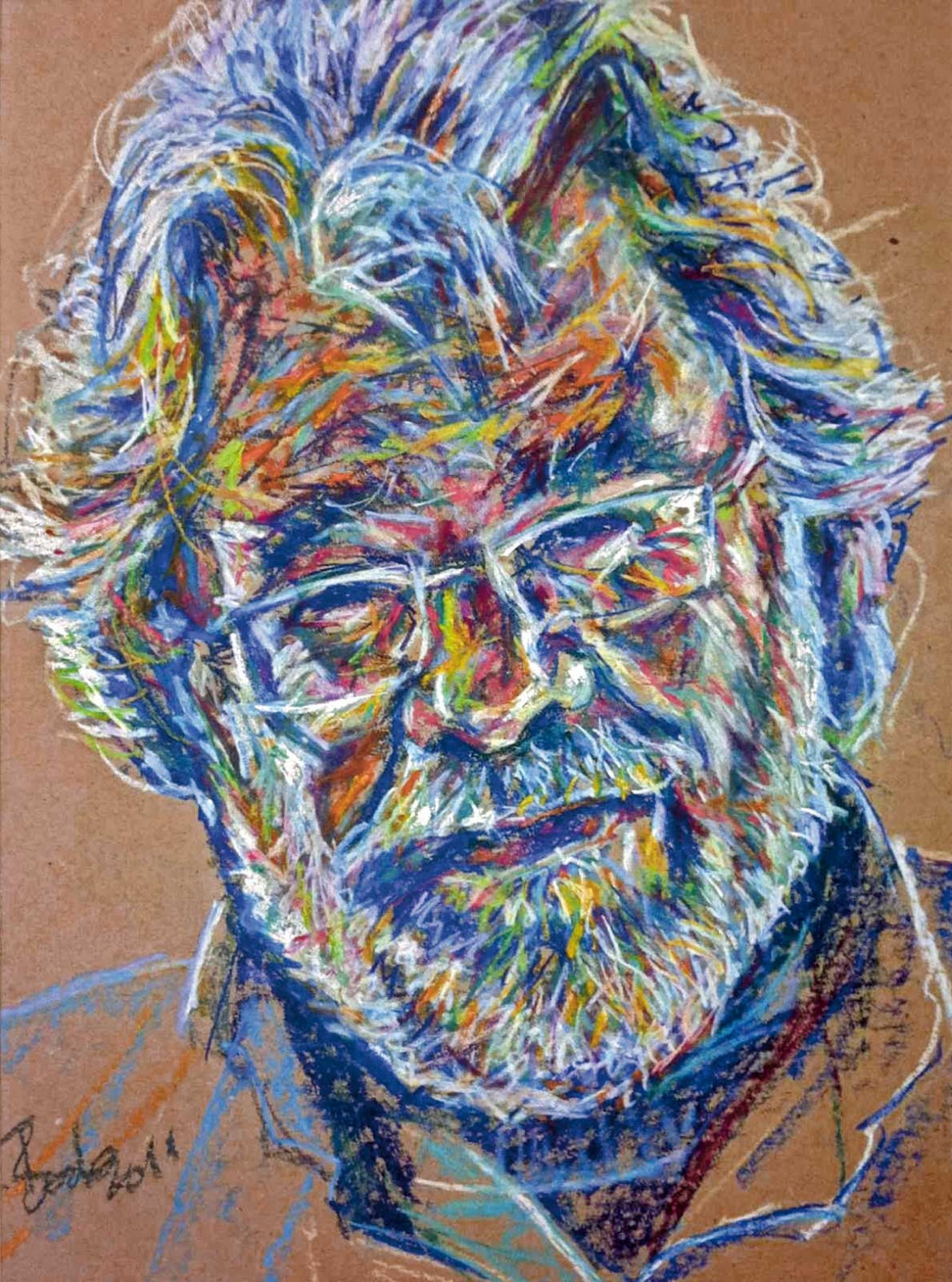 Colorful self-portrait of Bodo with beard