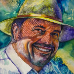 Colorful portrait of Toni painted in watercolor and colored pencil Farbenfrohes Porträt von Toni in Aquarell mit Farbstiften und Tusche