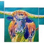 Triptychon Porträtgemälde des Longhornbullen "Bodo"