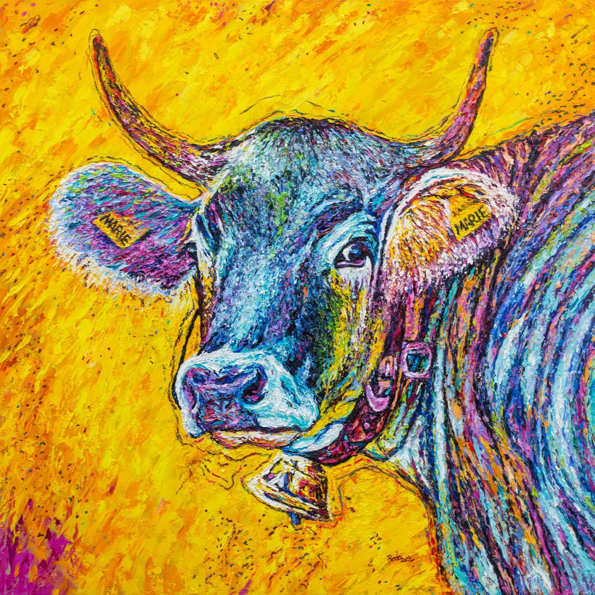 Painted Portrait of cow "Marie" by artist Bodo Gsedl